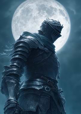 Knight in Armor Under Moonlight
