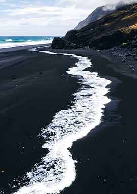 Black Sand Beach with Foamy Water