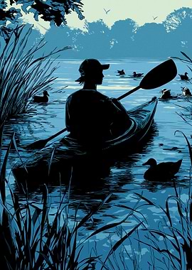 Kayaking with Ducks in Blue Tones