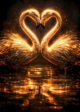 Swans Couple - Luxury Animal Wall Art - Romantic Gift Decor