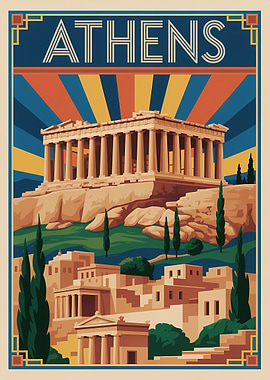 Athens Travel Poster Art Deco Style