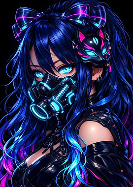 Cyberpunk Anime Girl with Mask