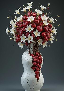 Floral arrangement with hearts and lilies