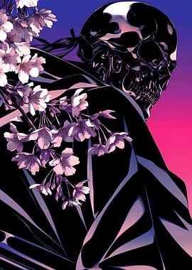 Chrome Skull with Cherry Blossoms