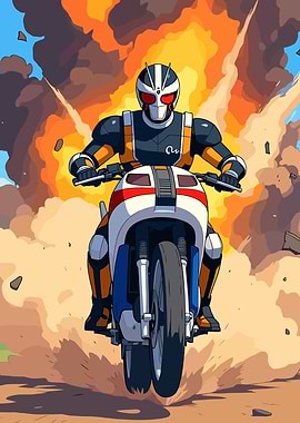 Motorcycle Rider with Explosion Background