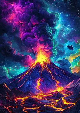 Colorful Volcanic Eruption Digital Art