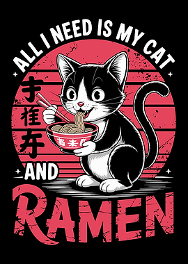 Cat and Ramen Illustration