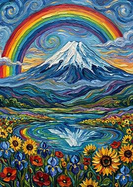 Vibrant Mountain Landscape with Rainbow