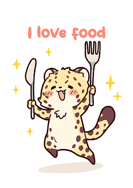 Cute Cheetah Loves Food Illustration