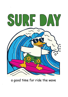 Surf Day Duck Cartoon Illustration