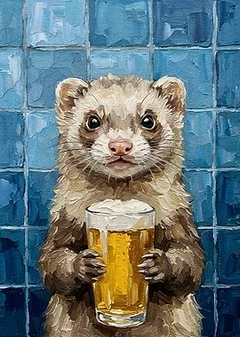 Ferret with Beer Painting