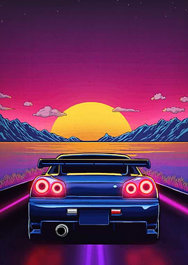 Retro Car Sunset Drive