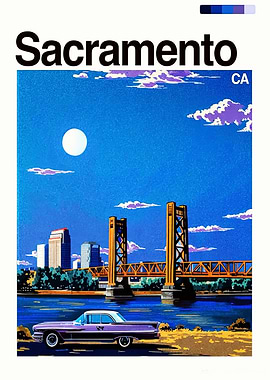 Sacramento California vintage travel poster art