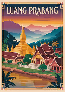 Luang Prabang Travel Poster Illustration