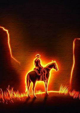 Neon Cowboy on Horseback