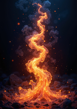 Abstract Fire Column on Rocky Ground