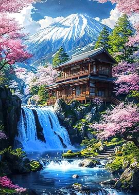 Japanese Temple Cherry Blossoms