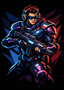 Futuristic Soldier with Gun Digital Art