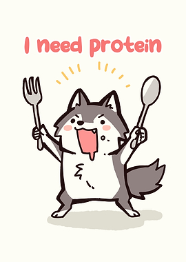 Hungry Cartoon Wolf Needs Protein
