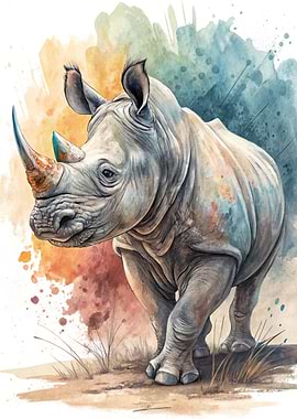 Watercolor Rhino Portrait