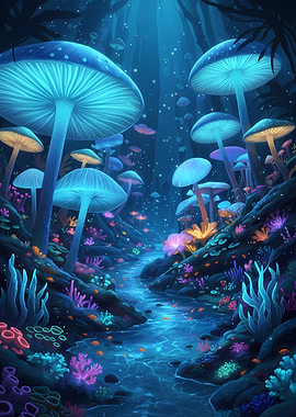 Enchanted Mushroom Forest with Glowing River