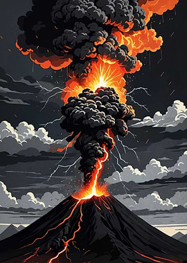 Volcanic Eruption with Lightning Strikes