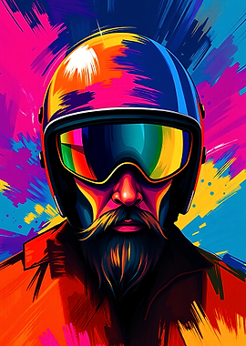 Colorful Biker Portrait with Helmet and Goggles