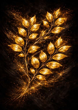 Golden Leaves on Black Background