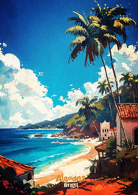 Algodões Brazil Tropical Paradise Art Poster