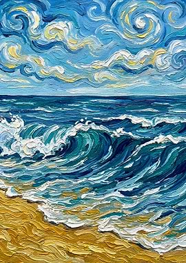 Impressionistic Seascape with Waves and Sky