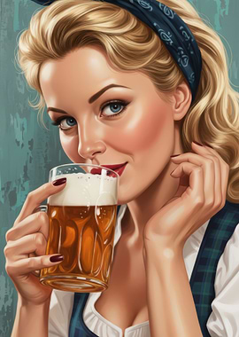 Blonde Woman with Beer Mug Portrait