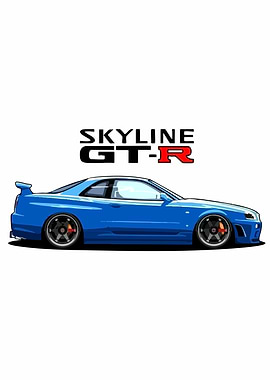 Blue Nissan Skyline GT-R Illustration