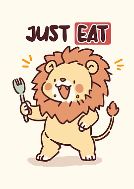 Cartoon Lion with Fork - Just Eat