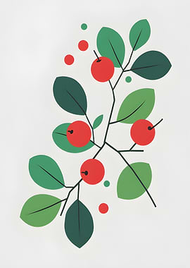 Minimalist Berries and Leaves Illustration