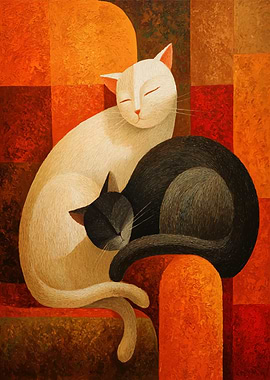 Abstract Painting of Two Cats