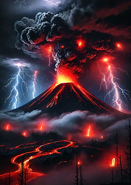 Volcanic Eruption with Lightning Strikes