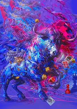 Abstract Bull with Gambling Elements Painting