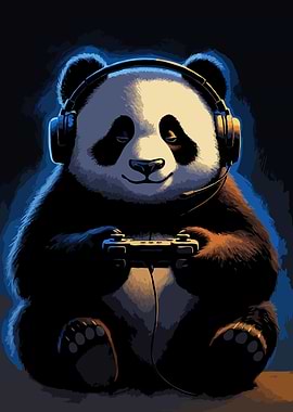 Panda Gamer with Headset and Controller Art