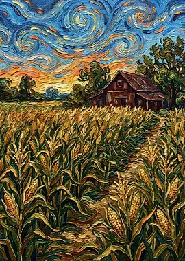 Cornfield and Barn Painting
