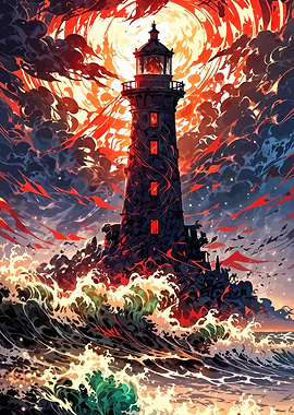 Lighthouse in Stormy Seas Digital Art