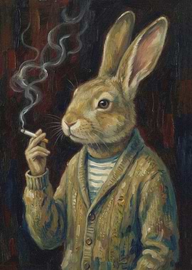 Anthropomorphic Rabbit Smoking a Cigarette