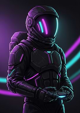 Astronaut Gamer with Neon Lights
