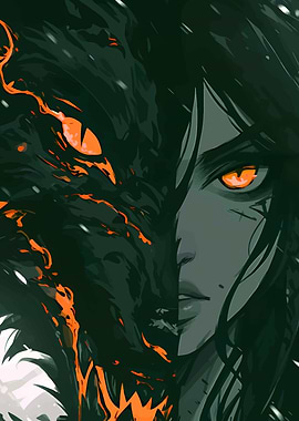 Wolf and Woman Fusion Art