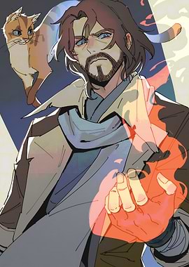 Anime Man with Cat and Fire