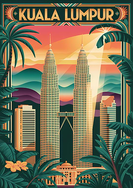Kuala Lumpur Cityscape Art Deco Poster
