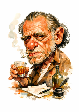 Charles Bukowski Watercolor Portrait