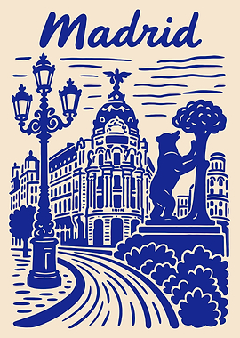Madrid Illustration with Bear and Tree