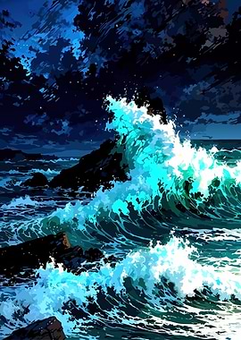 Ocean Waves at Night