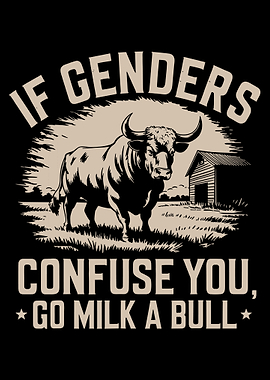 If Genders Confuse You Poster, Funny Bull Farm Wall Art, Vintage Humor Country Print