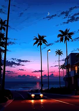 Sunset Drive on a Tropical Coast